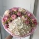 Авторский букет из нежных розовых пионовидных роз, гортензии, ромашки и диантуса в дизайнерском оформлении