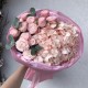 Розовый букет Зефирка  из гортензии, кустовой пионовидной розы с веточками ароматного эвкалипта в стильном оформлении
