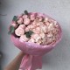 Розовый букет Зефирка  из гортензии, кустовой пионовидной розы с веточками ароматного эвкалипта в стильном оформлении