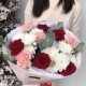 Вдохновляющий букет Bloom room из красных роз, диантусов, хризантем и эвкалипта