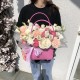 Цветы в коробке bloom room из эустомы, пионовидных кустовых роз, диантусов и хризантемы