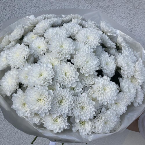 Роскошный букет «Bloom Room из пышных кустовых хризантем в дизайнерском оформлении